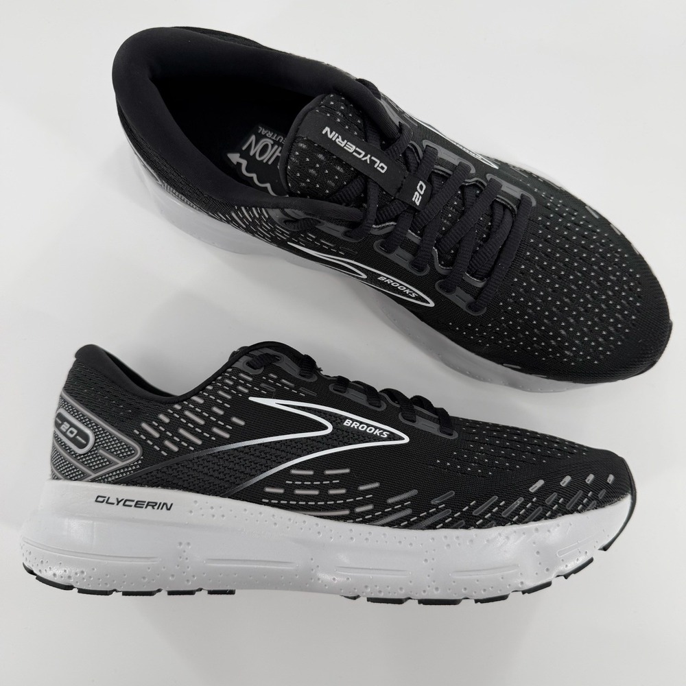 Brooks Glycerin 20 Neutral Cushion Running Shoes Women 10 Black White Alloy NWOT